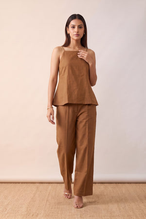 Cinnamon Linen Camisole & Straight Pants Co-Ord Set