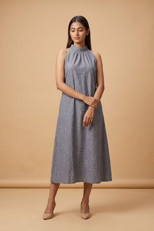 Slate Grey Linen Halter Midi Dress