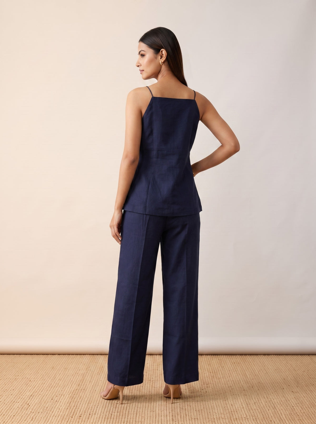 Midnight Navy Linen Camisole & Straight-Leg Pants Co-Ord Set