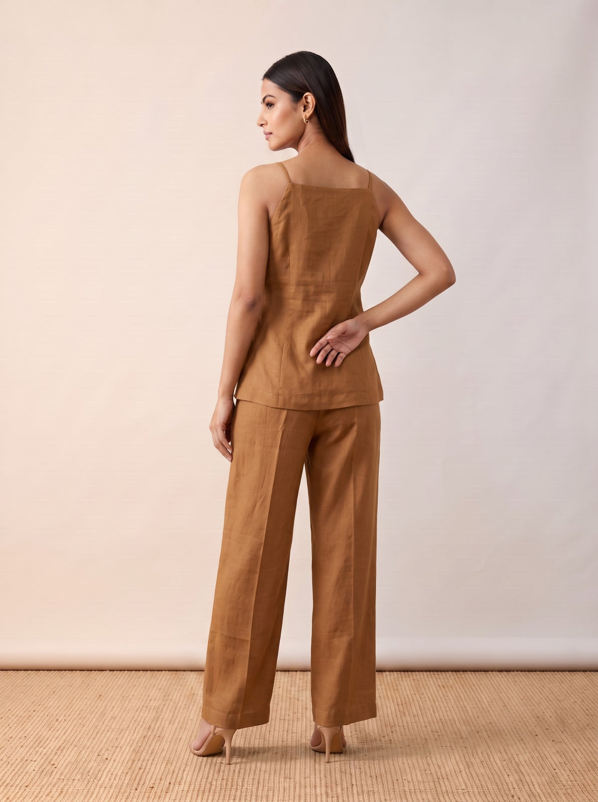 Cinnamon Linen Camisole & Straight Pants Co-Ord Set