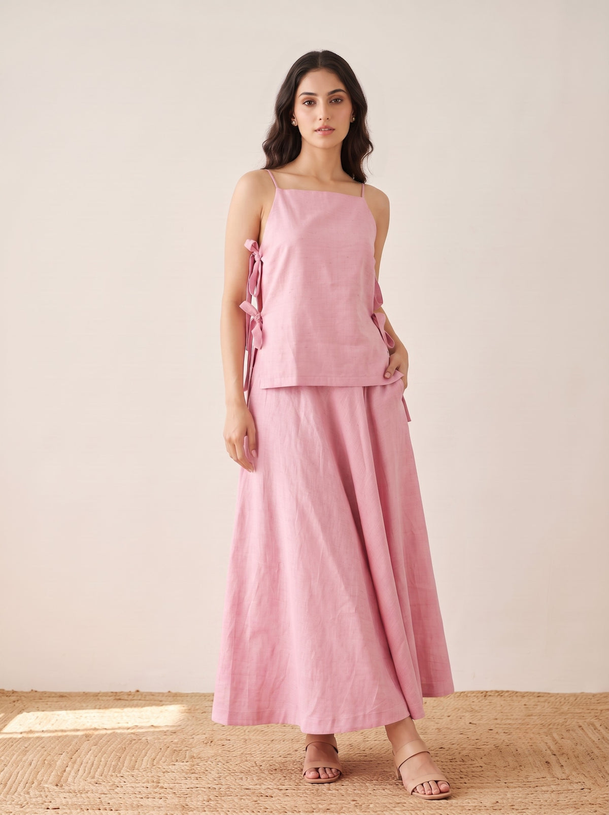 Blush Side-Tie Linen Co-Ord Set