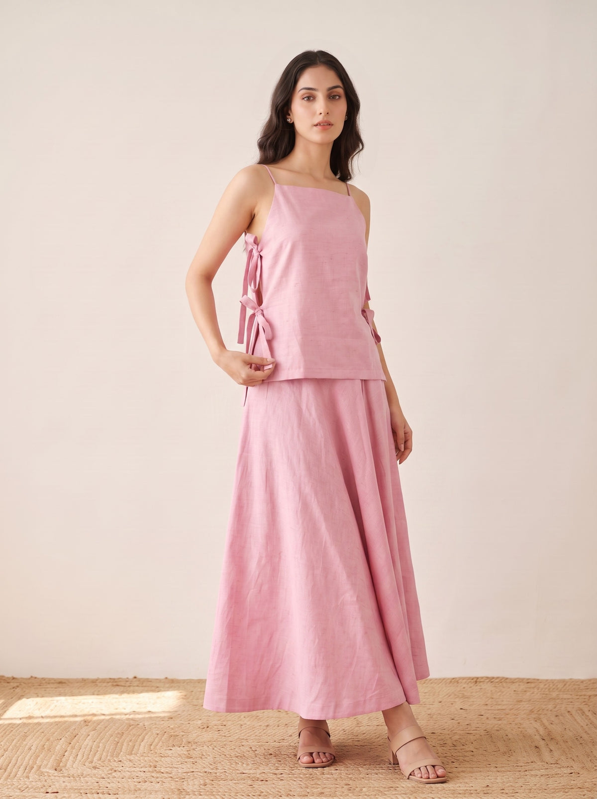 Blush Side-Tie Linen Co-Ord Set