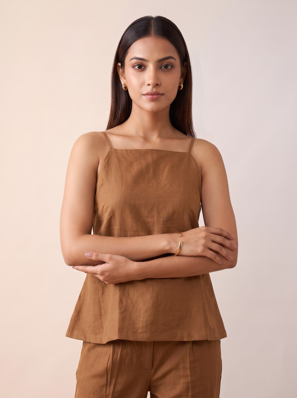 Cinnamon Linen Camisole & Straight Pants Co-Ord Set
