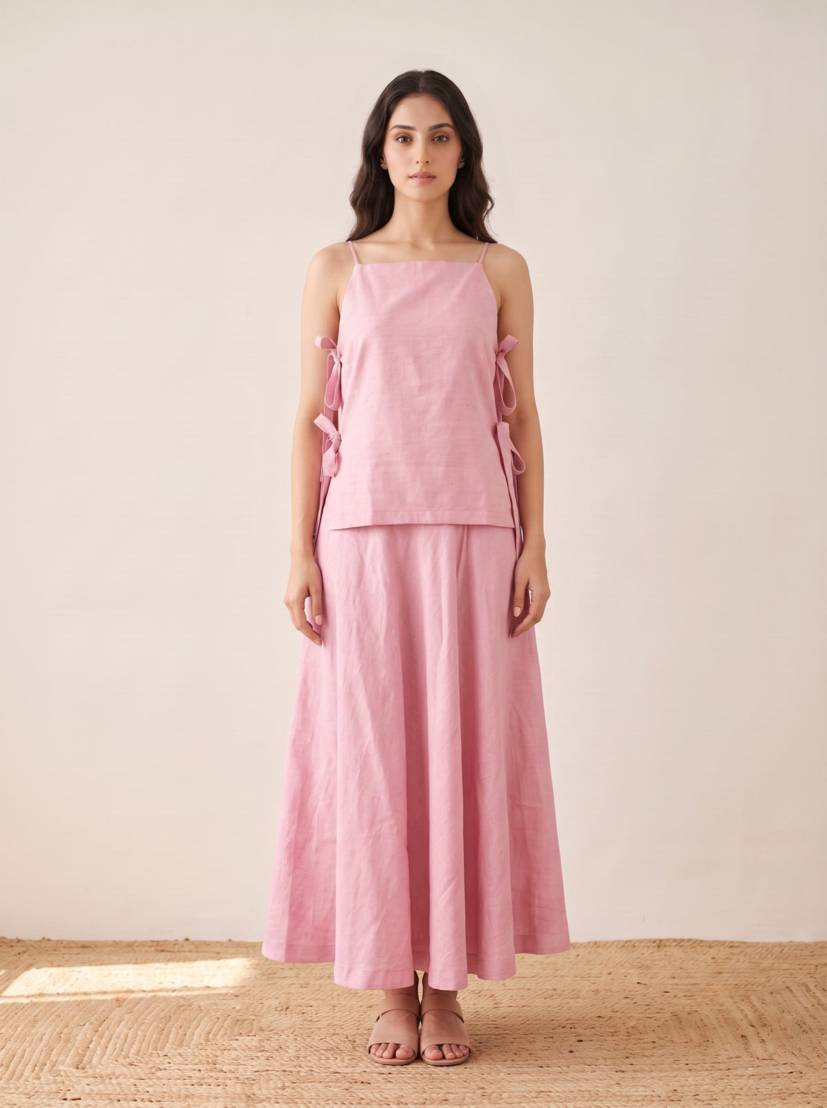 Blush Side-Tie Linen Co-Ord Set